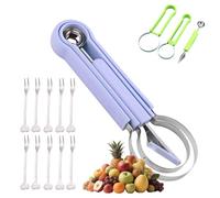 Generico 4 In 1 Fruit Carving Tools Knife Kit, Multifunctional Stainless Steel Melon Baller Scoop Set, Watermelon Cutter Kitchen Gadget, Fruit Sculpting and Western Food Prep (Purple with 10 Forks)
