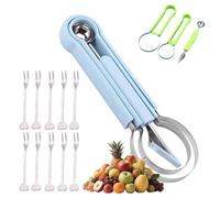 Generico 4 In 1 Fruit Carving Tools Knife Kit, Multifunctional Stainless Steel Melon Baller Scoop Set, Watermelon Cutter Kitchen Gadget, Fruit Sculpting and Western Food Prep (Blue with 10 Forks)