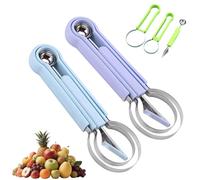 Generico 4 In 1 Fruit Carving Tools Knife Kit, Multifunctional Stainless Steel Melon Baller Scoop Set, Watermelon Cutter Kitchen Gadget, Fruit Sculpting and Western Food Prep (Blue+Purple)