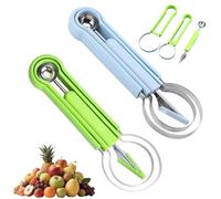 Generico 4 In 1 Fruit Carving Tools Knife Kit, Multifunctional Stainless Steel Melon Baller Scoop Set, Watermelon Cutter Kitchen Gadget, Fruit Sculpting and Western Food Prep (Blue+Green)