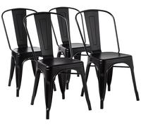 Generico 4 Pack Metal Dining Chairs with Backrest, Stackable Bistro Kitchen Chairs Indoor Outdoor Black 51x43x85cm