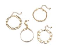 Generico 4 PCS braccialetto a strati d'oro per le donne, braccialetti impilabili a catena grossa placcata in oro 18 carati, per l'indossamento quotidiano e il regalo