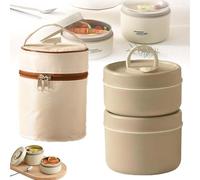 Generico 4 Pcs Portable Insulated Lunch Container Set with Bag, Portable Insulated Lunch Container Set, Separate Stackable Stainless Steel Food Containers for Work Picnic Camping (Brown,2Pcs)