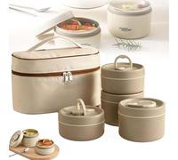 Generico 4 Pcs Portable Insulated Lunch Container Set with Bag, Portable Insulated Lunch Container Set, Separate Stackable Stainless Steel Food Containers for Work Picnic Camping (Brown,4Pcs)