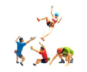 Generico 4 Pezzi 1/64 Piccole Figure di Arrampicata su Roccia Modello in Resina Scalatore Treno Ferrovia Micro Paesaggio Layout Diorama Decorazione da Scrivani