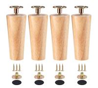 Generico 4 Pezzi Piedini per Mobili in Legno Massello, Gambe per Mobili di Ricambio 5cm-20cm, con Piastra di Montaggio, Viti e Pad Antiscivolo per Divano Letto Tavolo Sedie(Natural,2.0''/5cm)