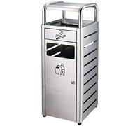 Generico 40L Stainless Steel Outdoor Trash Can with Ashtray, Square Garbage Bin with Pull-Out Drawer, Recycling Container for Patio, Garden, Silver
