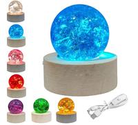 Generico 40mm 7 Colors Ice Cracked Glass Crystal Ball with LED Wooden Base,Decorative Ball for Dinner Party Centerpiece,Multicolor Crystal Solid Spheres for Home Living Room Night Light Ornament