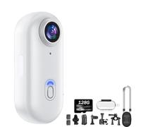 Generico 4K Mini Action Camera 128GB,Thumb Action Camera, The Snap Cam, Body Camera, 4KHD/170° Wide Angle, 6 Fixing Methods, for Cycling, Motorcycle, Pet Walking(White)