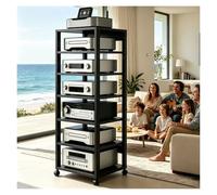 Generico 5/7 Livelli Armadio Audio, HiFi Rack, Audio-video Ruote, Regolabile Supporto Giradischi，Mobile Stereo，Supporto Rack Audios Mobile, per Soggiorno, Sala Teatro(Nero,7tier)