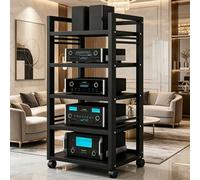 Generico 5/7 Livelli Armadio Audio, HiFi Rack, Audio-video Ruote, Regolabile Supporto Giradischi，Mobile Stereo，Supporto Rack Audios Mobile, per Soggiorno, Sala Teatro(Nero,5tier)