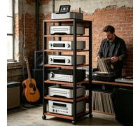 Generico 5/7 Livelli Armadio Audio, HiFi Rack, Audio-video Ruote, Regolabile Supporto Giradischi，Mobile Stereo，Supporto Rack Audios Mobile, per Soggiorno, Sala Teatro(Teak,7tier)