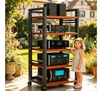 Generico 5/7 Livelli Armadio Audio, HiFi Rack, Audio-video Ruote, Regolabile Supporto Giradischi，Mobile Stereo，Supporto Rack Audios Mobile, per Soggiorno, Sala Teatro(Teak,5tier)