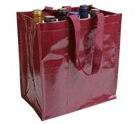 Generico 5 (cinque) pezzi borsa shopper porta bottiglie 6 posti in laminato PP 120g/m2 manici corti a nastro colore tono su tono (bordeaux)