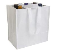 Generico 5 (cinque) pezzi borsa shopper porta bottiglie 6 posti in laminato PP 120g/m2 manici corti a nastro colore tono su tono (bianco)