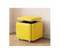 Generico 5 in 1 Nesting Ottoman Cube Chair, Movable Stackable Stools with Wheels, Square Leather Foot Stool for Living Room Dining Room(Yellow,CLOTH_35X36CM)