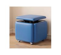 Generico 5 in 1 Nesting Ottoman Cube Chair, Movable Stackable Stools with Wheels, Square Leather Foot Stool for Living Room Dining Room(Blue,CLOTH_35X36CM)