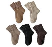 Generico 5 Pairs Women's Solid Mid-Calf Socks, Warm Thick Cotton Knit Crew Socks for Fall Winter, Cozy Ribbed Boot Socks Gift Set
