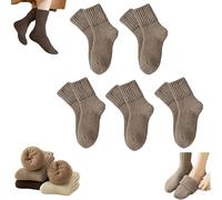 Generico 5 Pairs Womens Solid Mid Calf Socks,Winter Thicker Warm Boots Socks,Full Cushioned Cozy Soft Cotton Thermal Knit Sock (Light Coffee)