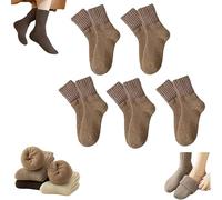 Generico 5 Pairs Womens Solid Mid Calf Socks,Winter Thicker Warm Boots Socks,Full Cushioned Cozy Soft Cotton Thermal Knit Sock (Camel)