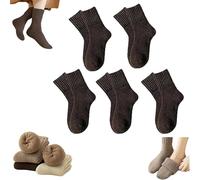 Generico 5 Pairs Womens Solid Mid Calf Socks,Winter Thicker Warm Boots Socks,Full Cushioned Cozy Soft Cotton Thermal Knit Sock (Dark Coffee)
