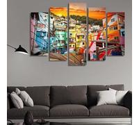 Generico 5 Pezzi Arte Murale Stampe su Tela Favelas Brasile Quadro pittura moderna allungato incorniciato opere d'arte da parete per il bagno casa ufficio decorazione