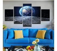 Generico 5 Pezzi Stampa su Tela L'alba della terra sopra la superficie lunare Minimalista Pittura Quadro Moderno Soggiorno Camera da Letto Decorazioni Parete