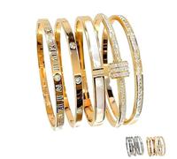 Generico 5-Piece Elegant Stainless Steel Bracelet Set, Gold Bead Bracelets for Men and Women, Non Tarnish Bangle, Stackable Gold/Silver Bracelets, for Everyday and Formal Wear (Golden,5pcs)