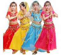 Generico 5 Pz Costume da Ballo for Bambina con Paillettes Bambini Danza del Ventre Costume Danza Orientale Ragazze Danza del Ventre Vestiti Danza Indiana Set di Costumi per Bambini
