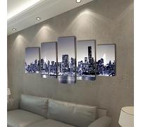 Generico 5 pz Stampa su Tela da Muro Panorama New York Monocromatico 100 x 50cm,Multicolore,1.2kg,241548