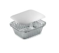 Generico 50/100 Vaschette in Alluminio bordo L VARIE DIMENSIONI Rettangolari + COPERCHI Argentate contenitori per Alimenti USA e Getta, teglie in Alluminio per Takeaway (100pz 1 porzione 14,4x12cm)