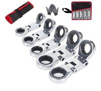 Generico 5pcs Dual-Drive Nano Flex-Head Pocket Ratchet, Double Box End Retractable Ratchets Stubby Wrenches Set, 8-19mm Foldable, Ratchet Spanner Crooked for Narrow Spaces (1 set)