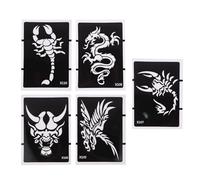 Generico 5pezzi Stencil per Tatuaggi Temporanei Modelli Hollow-out Dragon Wolf Tiger Template per Braccio Corpo e Viso per Body Art e Glitter Sicuri per Adulti