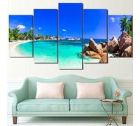 Generico 5X Pittura su Tela, Riviera tropicale con palme e graniti Immagini, Foto di Arte della Parete con Cornice, Camera Bagno Decorazione