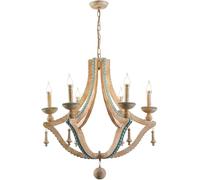 Generico 6-Light Farmhouse Chandelier Ceiling Light,Blue Wooden Beads V-intage Hanging Chandelier, Lampadario da soffitto