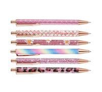 Generico 6-Pack Push-Type Ballpoint Pens, Durable Metal Body With Cute Cartoon Patterns, Retractable Click-Action Stationery Set For Office Home And School, Refillable Design