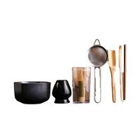 Generico 6 pezzi/set ciotola for matcha, cucchiaio, frusta da tè, setaccio a rete, decorazione tradizionale(Black)