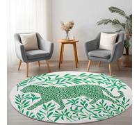 Generico 60 cm Tappeto Rotondo Lavabile in Lavatrice Verde, Piante Giungla Giaguaro, Antiscivolo e Antipelucchi, Tappeto Rotonda per Interni Soggiorno Camera da Letto