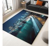Generico 60 x 90 cm Tappeto Paesaggio Urbano Grattacieli Tappeti Antiscivolo e Lavabile Blu Pelo Corto Morbido Tappeto per camera da letto Soggiorno stanza dei giochi decorazione casa