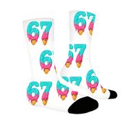 Generico 67 Calzini Gelato 6 7 Meme Novità Sei Sette Numeri Calzinis Bambini Bambine Ragazzi Calzini al Ginocchio con Motivi Cartoon Morbidi Elastici Comodi per tutti i giorni Feste in maschera