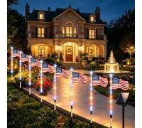 Generico 8 Piece Solar American Flag Pathway Lights, US Solar Flag Lights with 8 Lighting Modes, Memorial Day Decorations with Red White and Blue Light for Garden Outdoor Yard