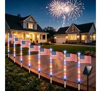 Generico 8 Piece Solar American Flag Pathway Lights, US Solar Flag Lights with 8 Lighting Modes, Memorial Day Decorations with Red White and Blue Light for Garden Outdoor Yard
