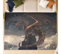 Generico 80 x 150 cm Tappeto Grigio Nebbia - Design Fantasy Drago Volante Fumo Elegante e Moderno, Morbido e Lavabile Tappeto per Salotto Camera da Letto, Interni Accoglienti Tappeti