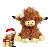 Generico 9.4 Inch Realistic Highland Cow Plush Toy With Bow For | 24cm Soft Brown Stuffed Animal | Scottish Cattle Furry Cuddle Buddy | Valentine's Day Birthday Present Idea