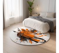 Generico A Pelo Corto e resistente ai colori Bianco Arancione Tappeto Rotondo Astratto Dinamico Pallacanestro,Adolescenti Decorazioni Moquette Tappeto per Camera da Letto Carpets 100 cm
