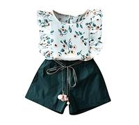 Generico Abbigliamento Estivo per Ragazze Moda Due Pezzi Completo Bambina Set Estate Casual Mare Spiaggia il Tempo Libero T Shirt Manica Corta e Pantaloncini Ideale come regalo bimbo