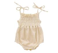 Generico Abbigliamento Neonata Di Marca con imbracatura in lino solido senza maniche per neonato Abbigliamento Neonata 50 Cm (Beige, 12-18 Months)