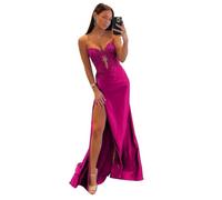 Generico Abiti da Ballo Femminili a Sirena in Raso Abiti da Ballo Lunghi in Pizzo Applique Abiti da Sera Formali Senza Spalline Abiti da Festa plissettati Fuchsia L