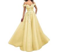 Generico Abiti da Ballo in Tulle Abito Lungo con Spalle Scoperte e Ricami Abiti da Sera Formali con Fiori 3D Giallo 8XL