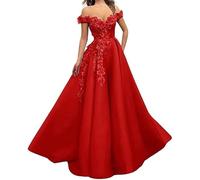 Generico Abiti da Ballo in Tulle Abito Lungo con Spalle Scoperte e Ricami Abiti da Sera Formali con Fiori 3D Rosso XXL